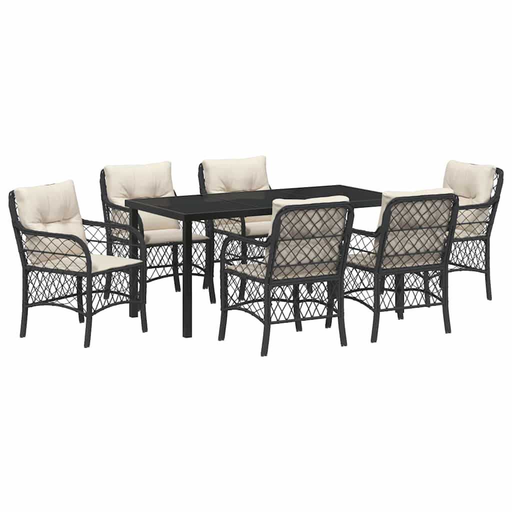 Garten Essgruppe mit Kissen 7 pcs Schwarz Poly-Rattan