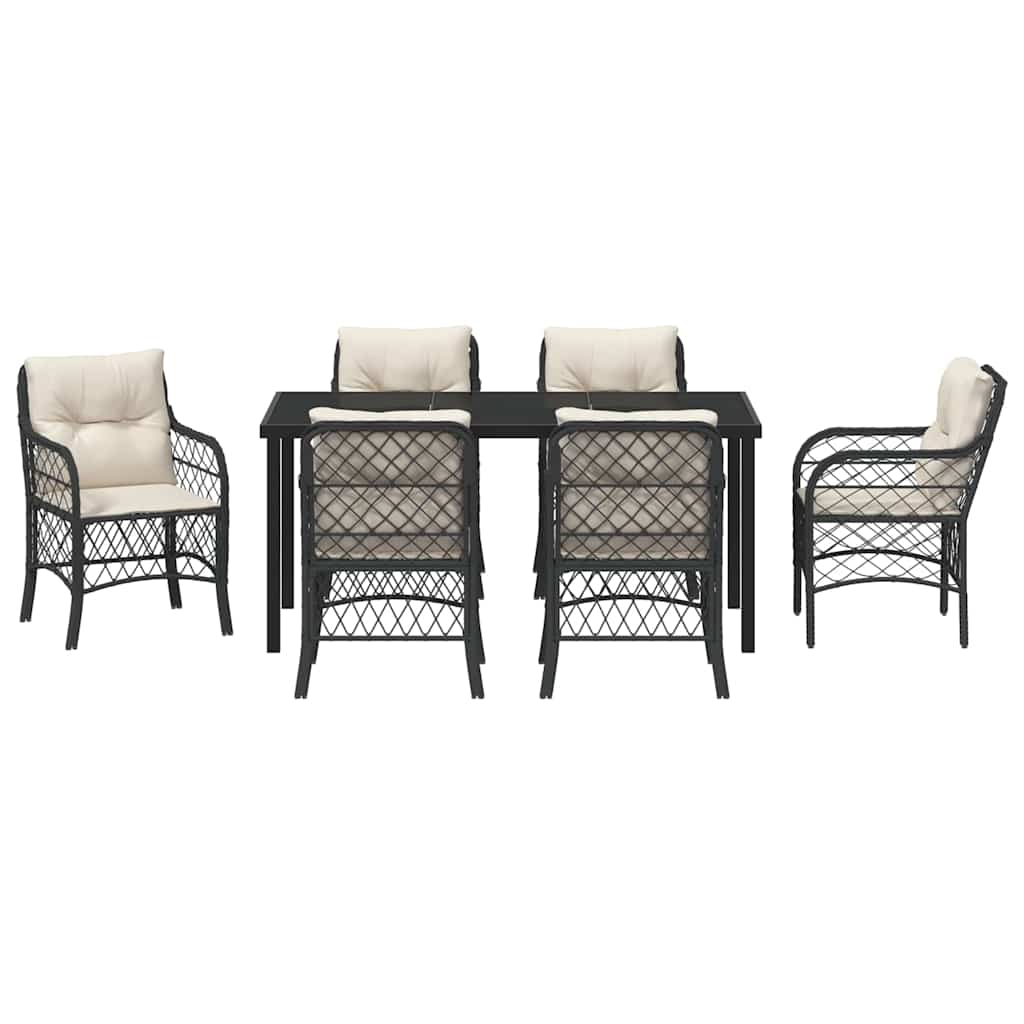 Garten Essgruppe mit Kissen 7 pcs Schwarz Poly-Rattan