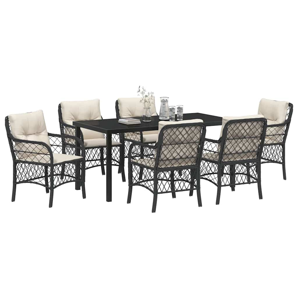 Garten Essgruppe mit Kissen 7 pcs Schwarz Poly-Rattan