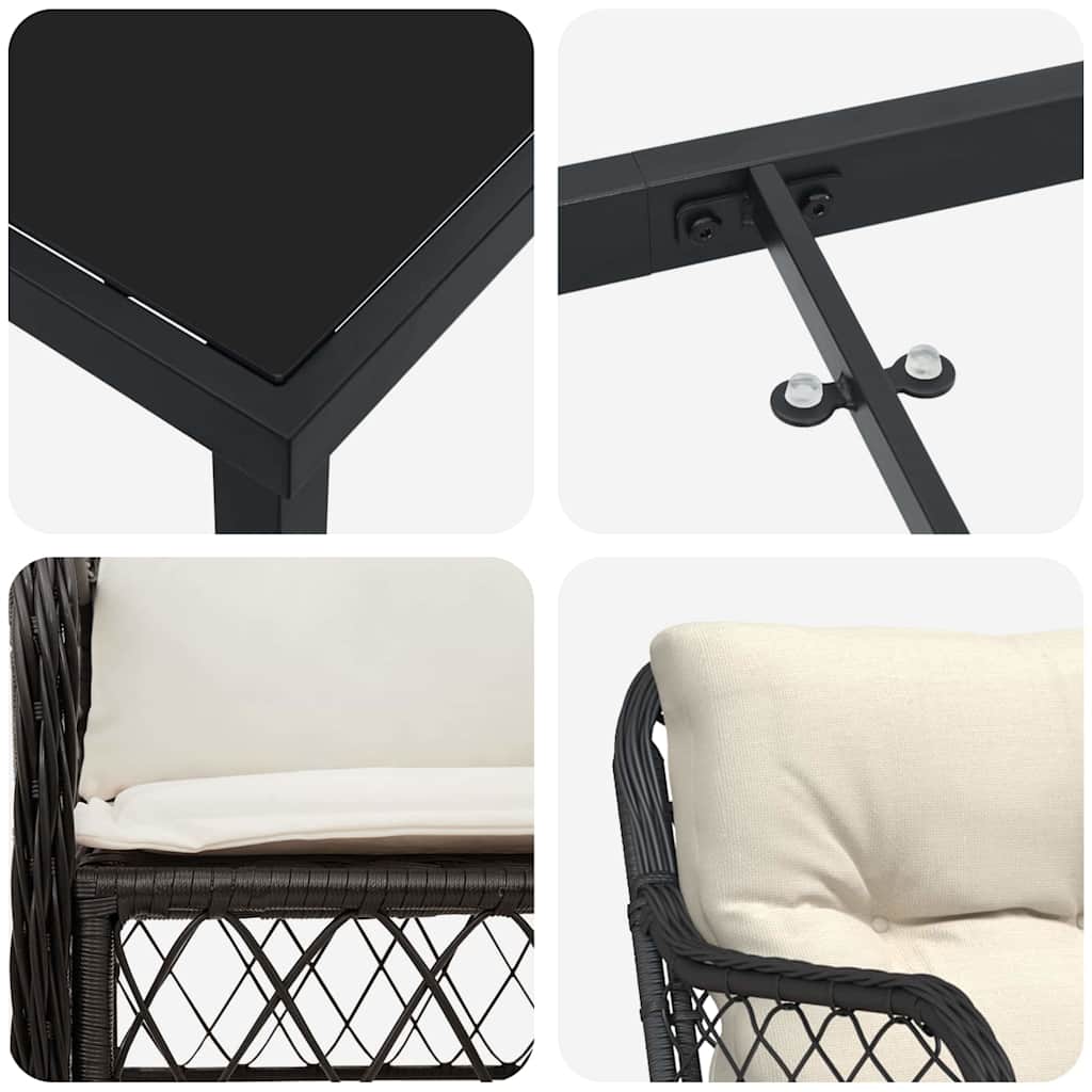 Garten Essgruppe mit Kissen 7 pcs Schwarz Poly-Rattan