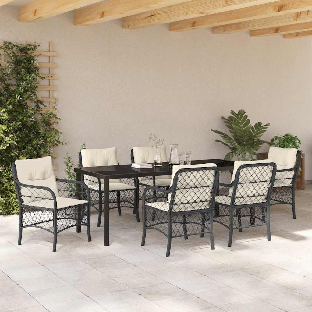 Garten Essgruppe mit Kissen 7 pcs Schwarz Poly-Rattan
