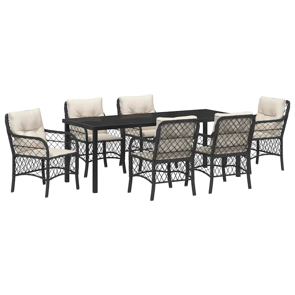 Garten Essgruppe mit Kissen 7 pcs Schwarz Poly-Rattan