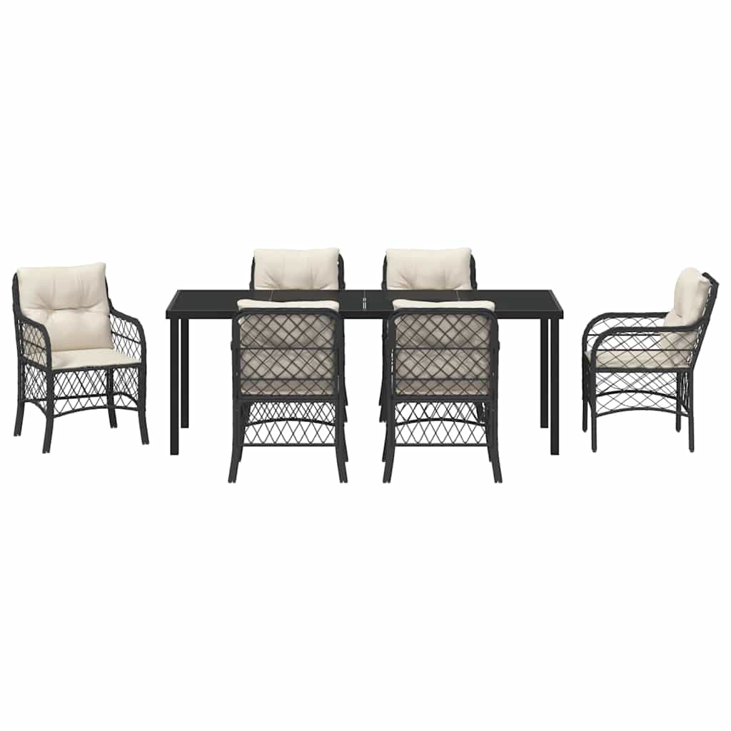 Garten Essgruppe mit Kissen 7 pcs Schwarz Poly-Rattan