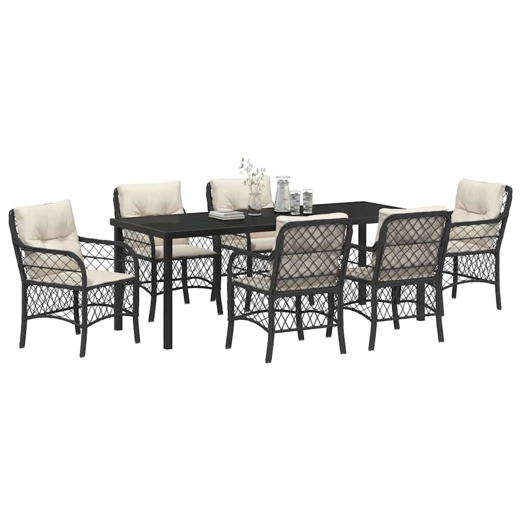 Garten Essgruppe mit Kissen 7 pcs Schwarz Poly-Rattan
