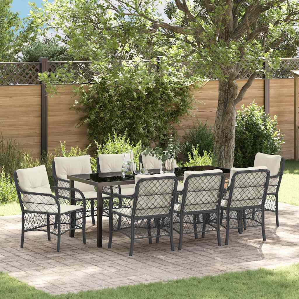 Garten Essgruppe mit Kissen 9 pcs Schwarz Poly-Rattan