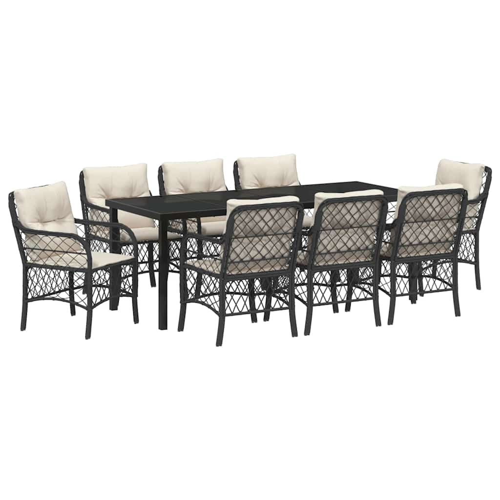 Garten Essgruppe mit Kissen 9 pcs Schwarz Poly-Rattan