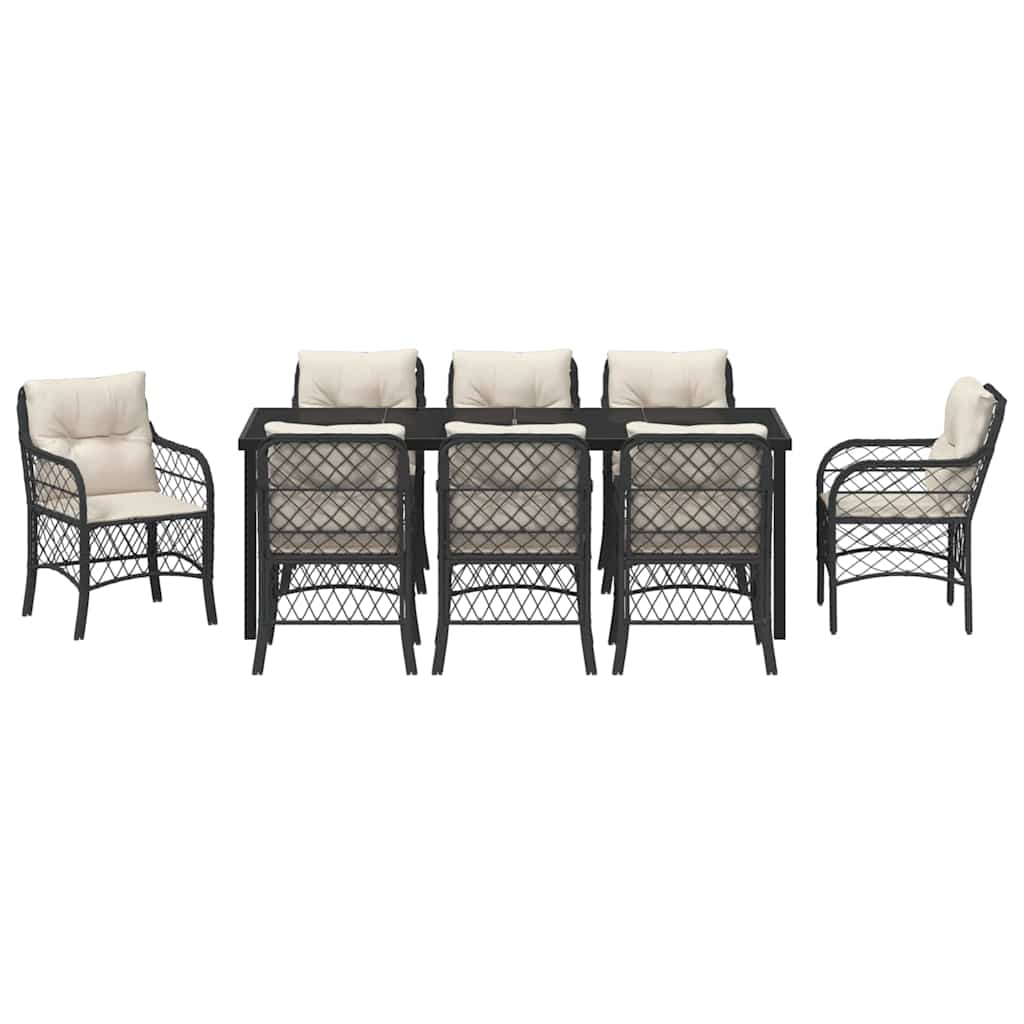 Garten Essgruppe mit Kissen 9 pcs Schwarz Poly-Rattan