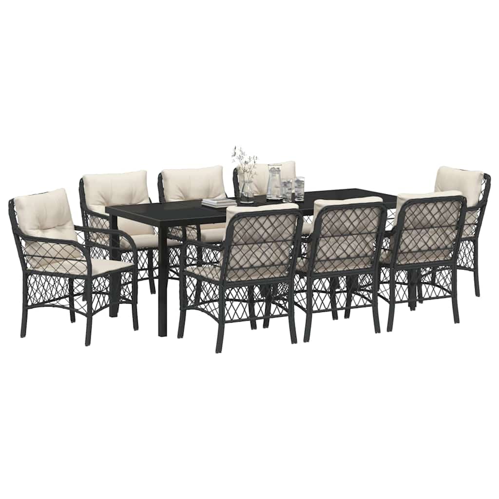 Garten Essgruppe mit Kissen 9 pcs Schwarz Poly-Rattan