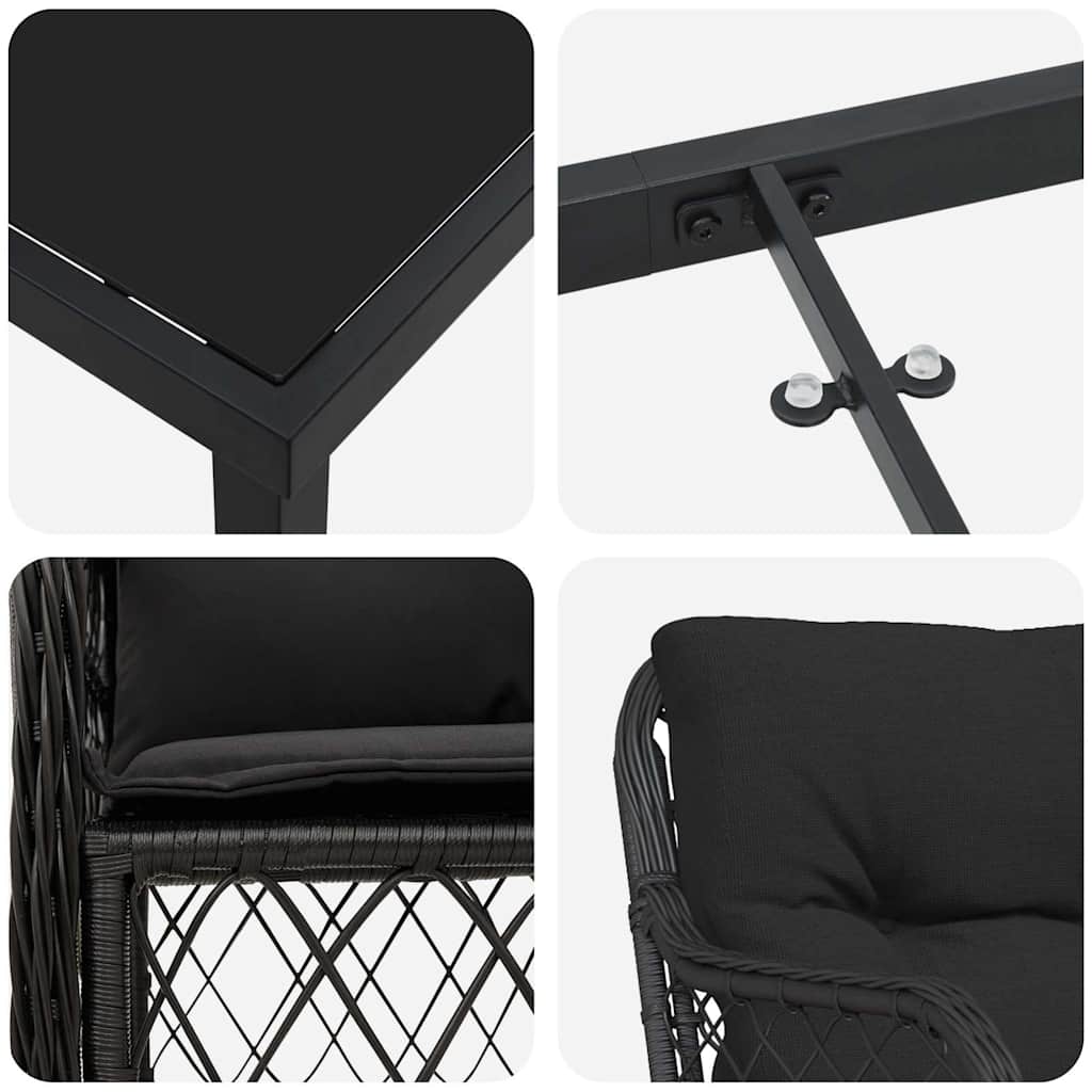 Garten Essgruppe mit Kissen 3 pcs Schwarz Poly-Rattan