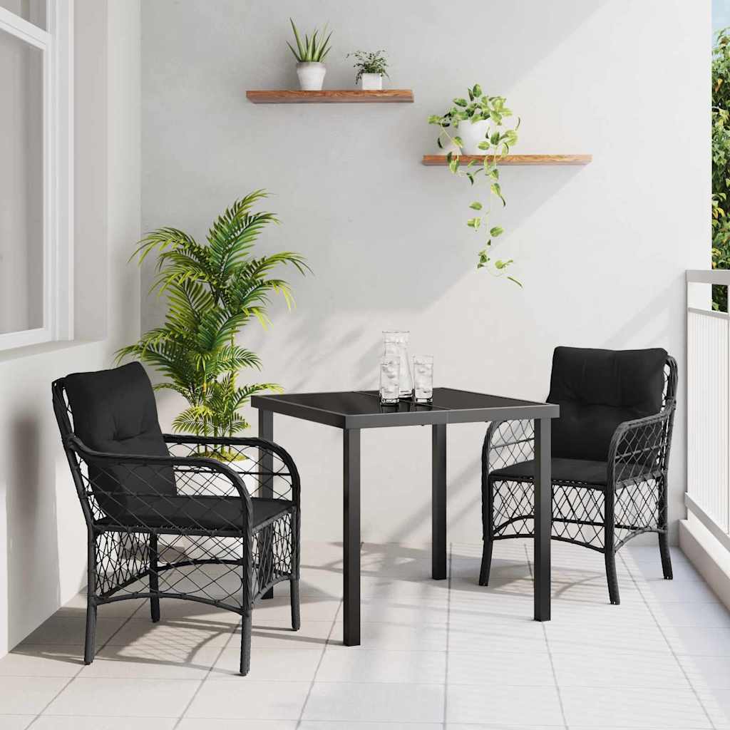 Garten Essgruppe mit Kissen 3 pcs Schwarz Poly-Rattan