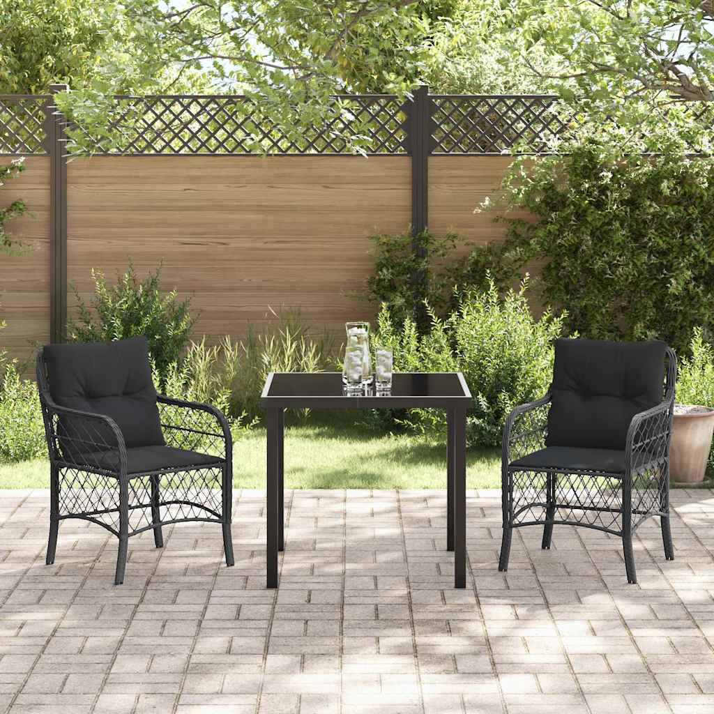 Garten Essgruppe mit Kissen 3 pcs Schwarz Poly-Rattan