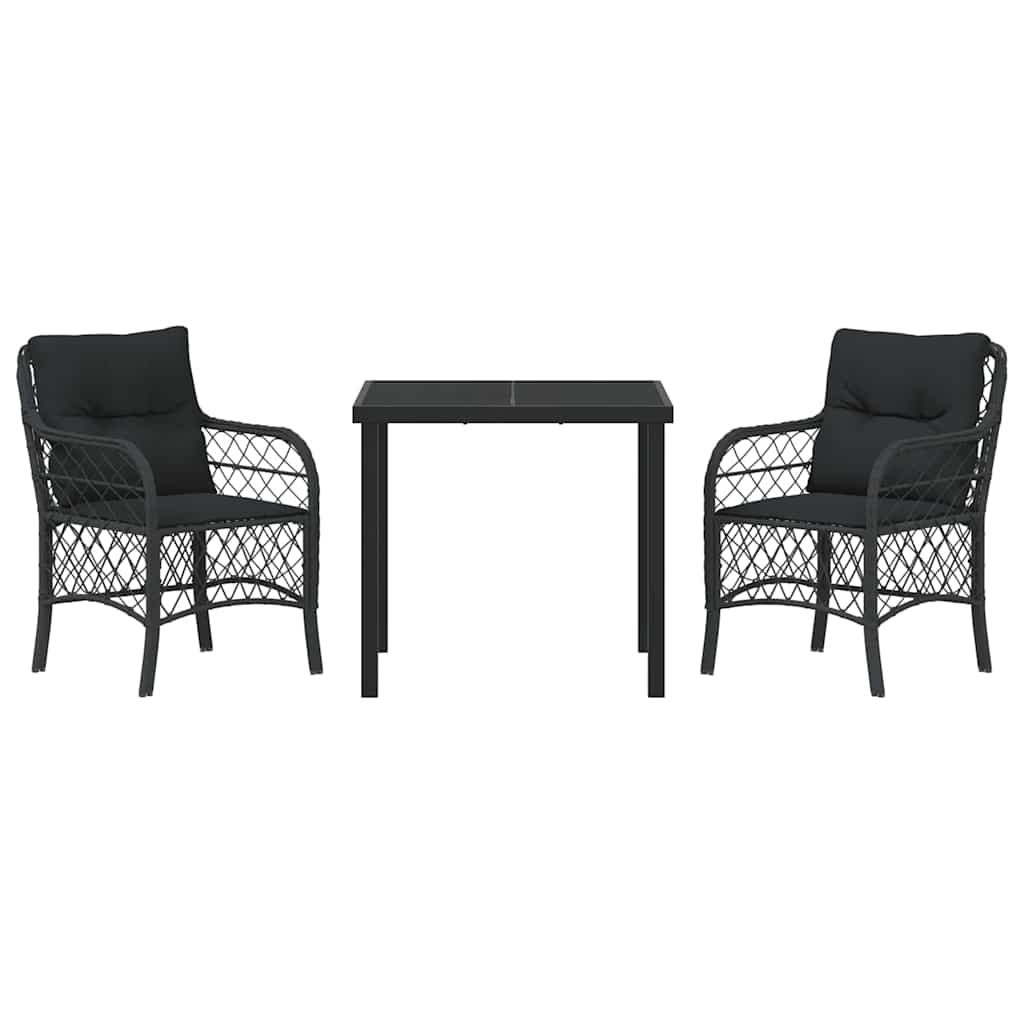 Garten Essgruppe mit Kissen 3 pcs Schwarz Poly-Rattan