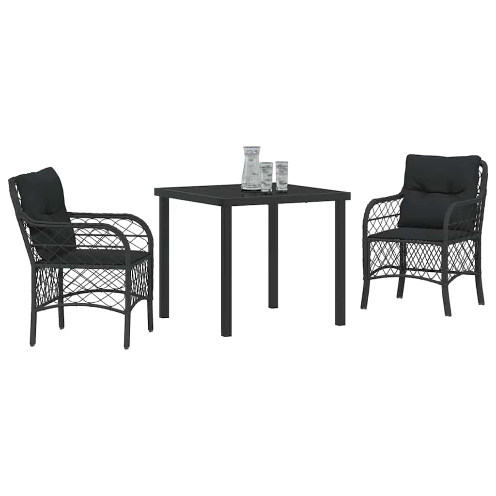 Garten Essgruppe mit Kissen 3 pcs Schwarz Poly-Rattan