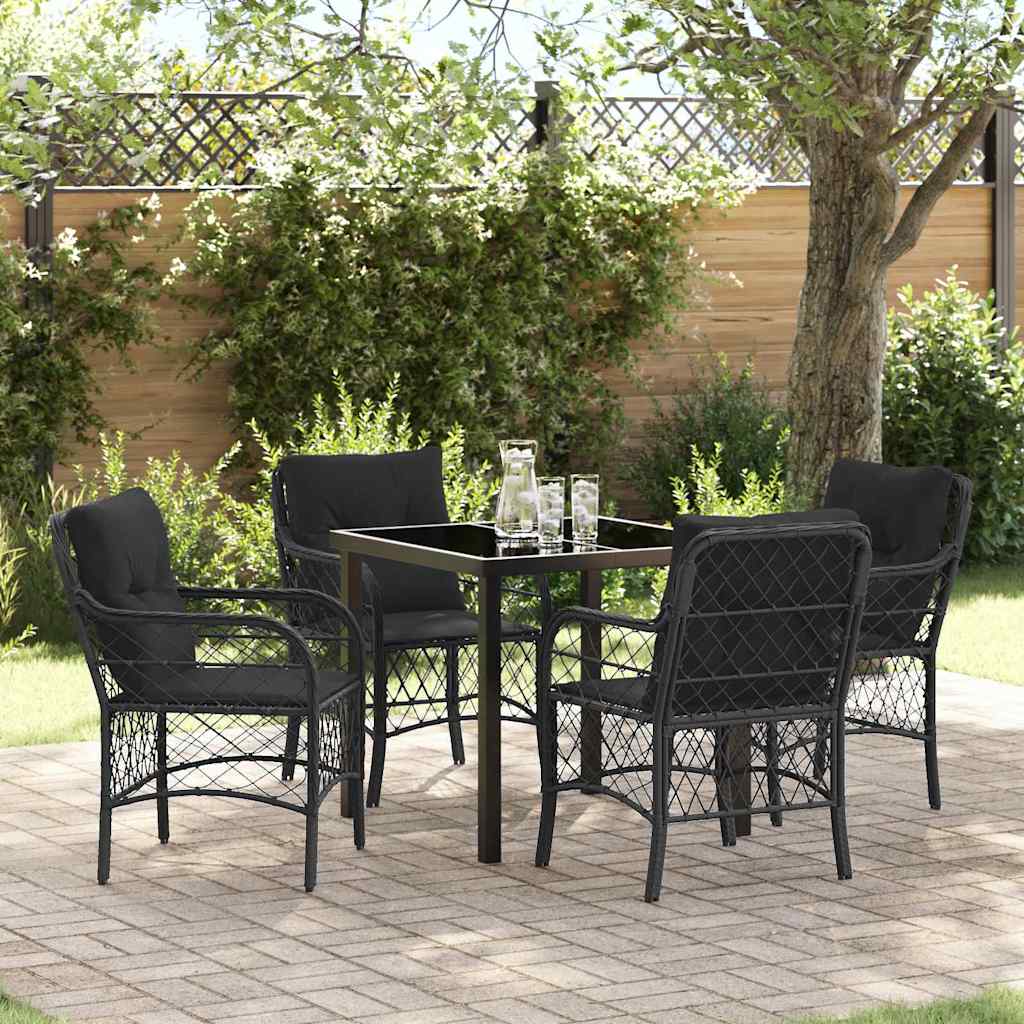 Garten Essgruppe mit Kissen 5 pcs Schwarz Poly-Rattan