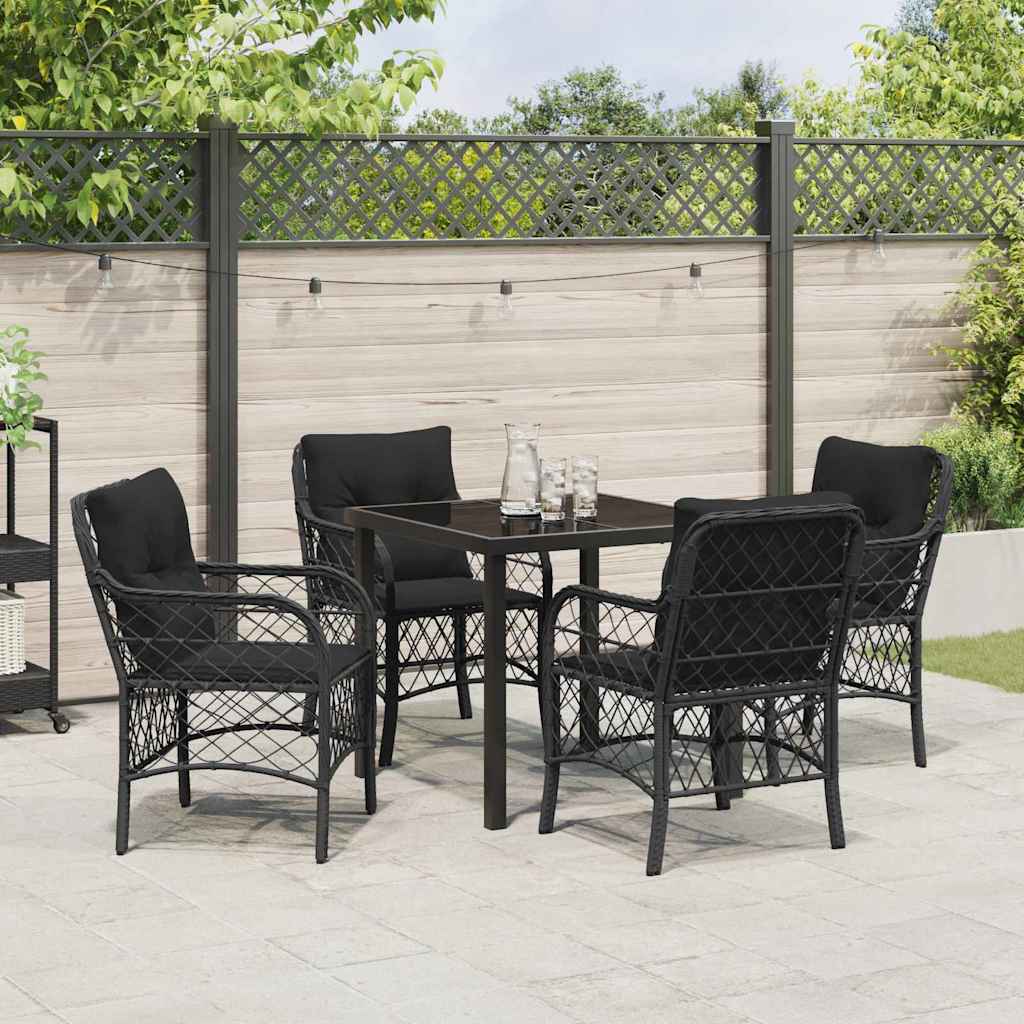 Garten Essgruppe mit Kissen 5 pcs Schwarz Poly-Rattan