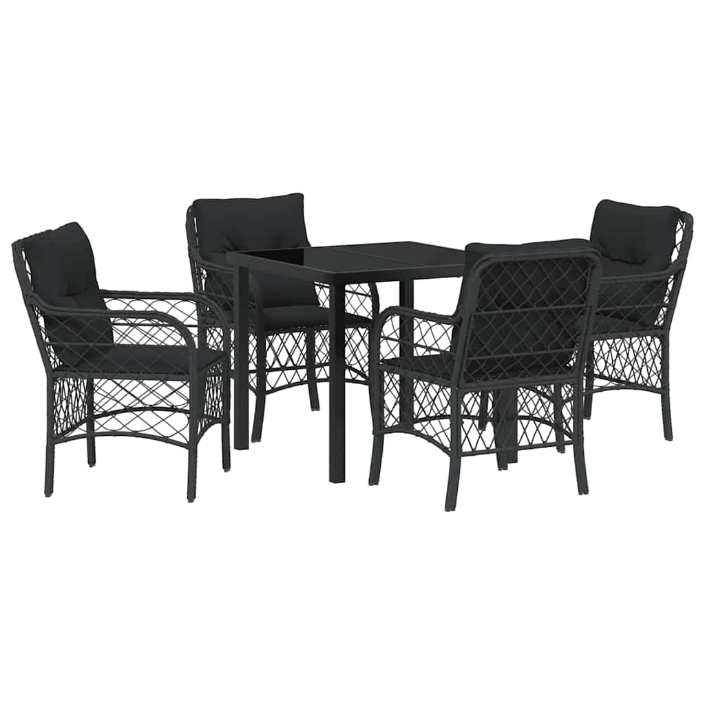 Garten Essgruppe mit Kissen 5 pcs Schwarz Poly-Rattan