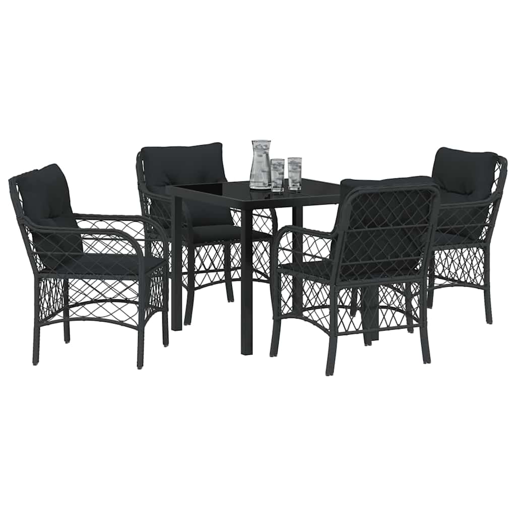 Garten Essgruppe mit Kissen 5 pcs Schwarz Poly-Rattan