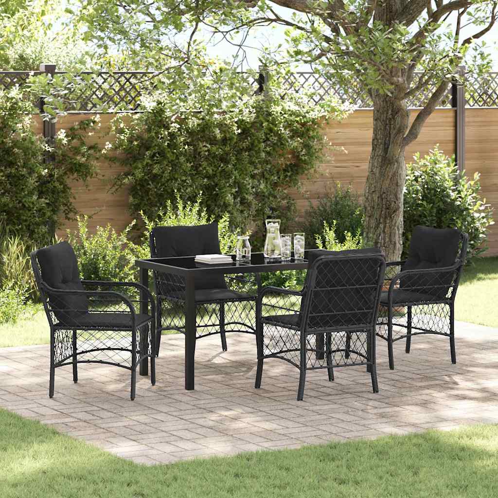 Garten Essgruppe mit Kissen 5 pcs Schwarz Poly-Rattan