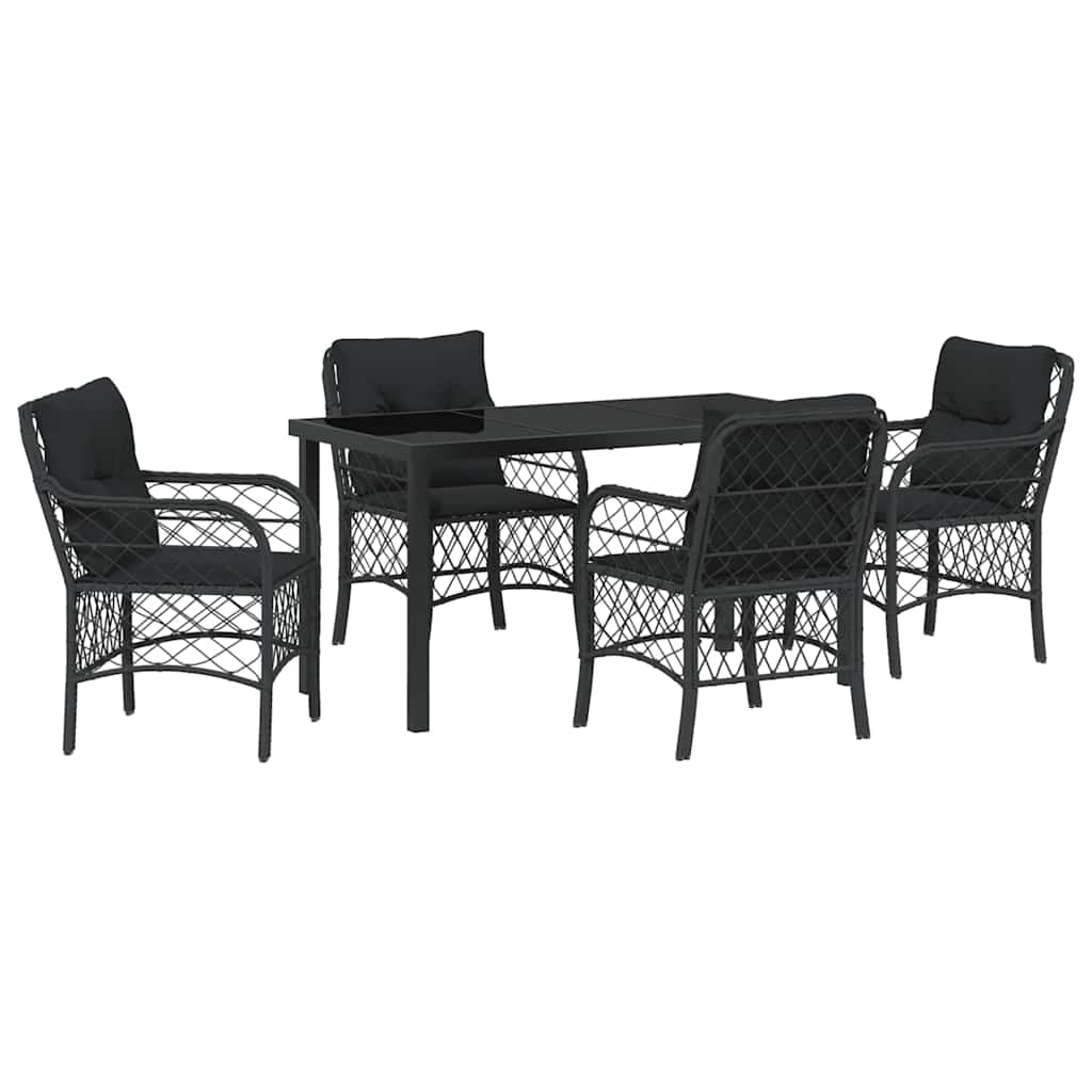 Garten Essgruppe mit Kissen 5 pcs Schwarz Poly-Rattan