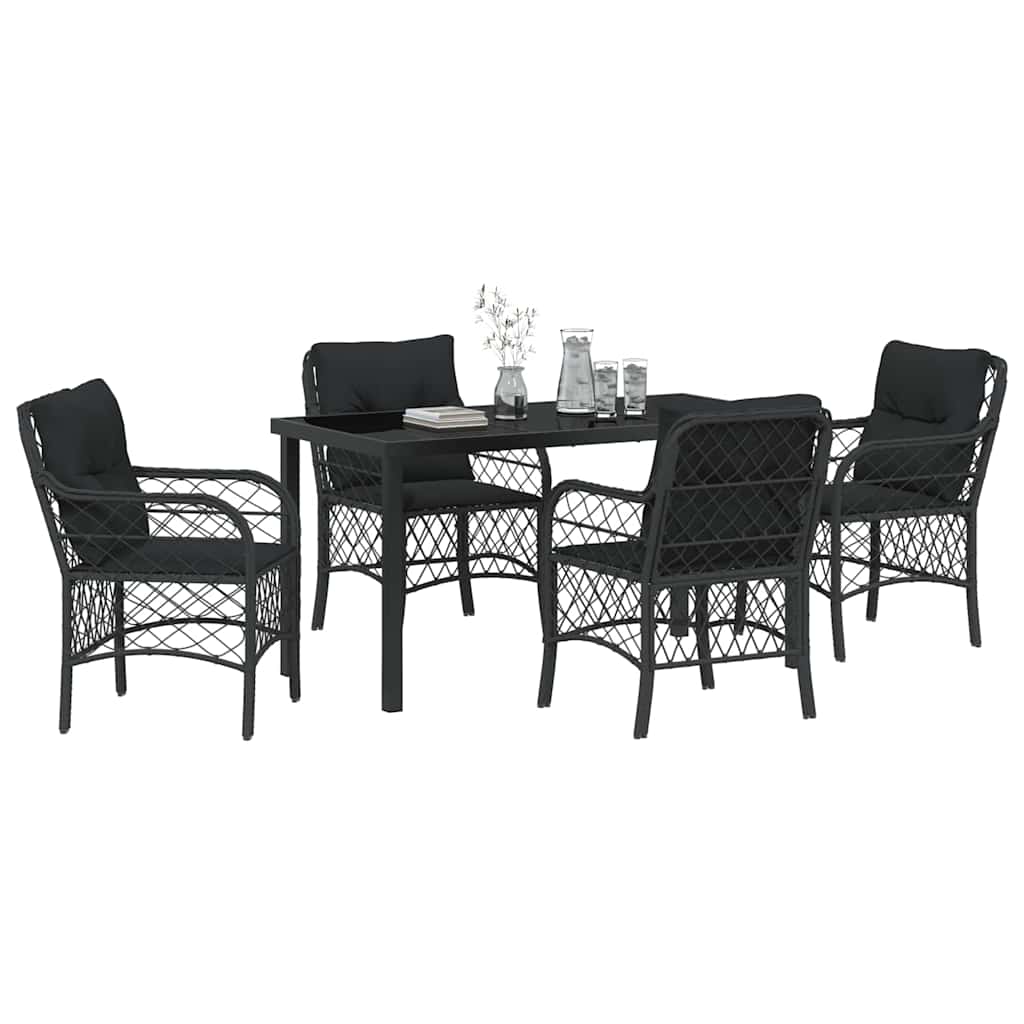 Garten Essgruppe mit Kissen 5 pcs Schwarz Poly-Rattan