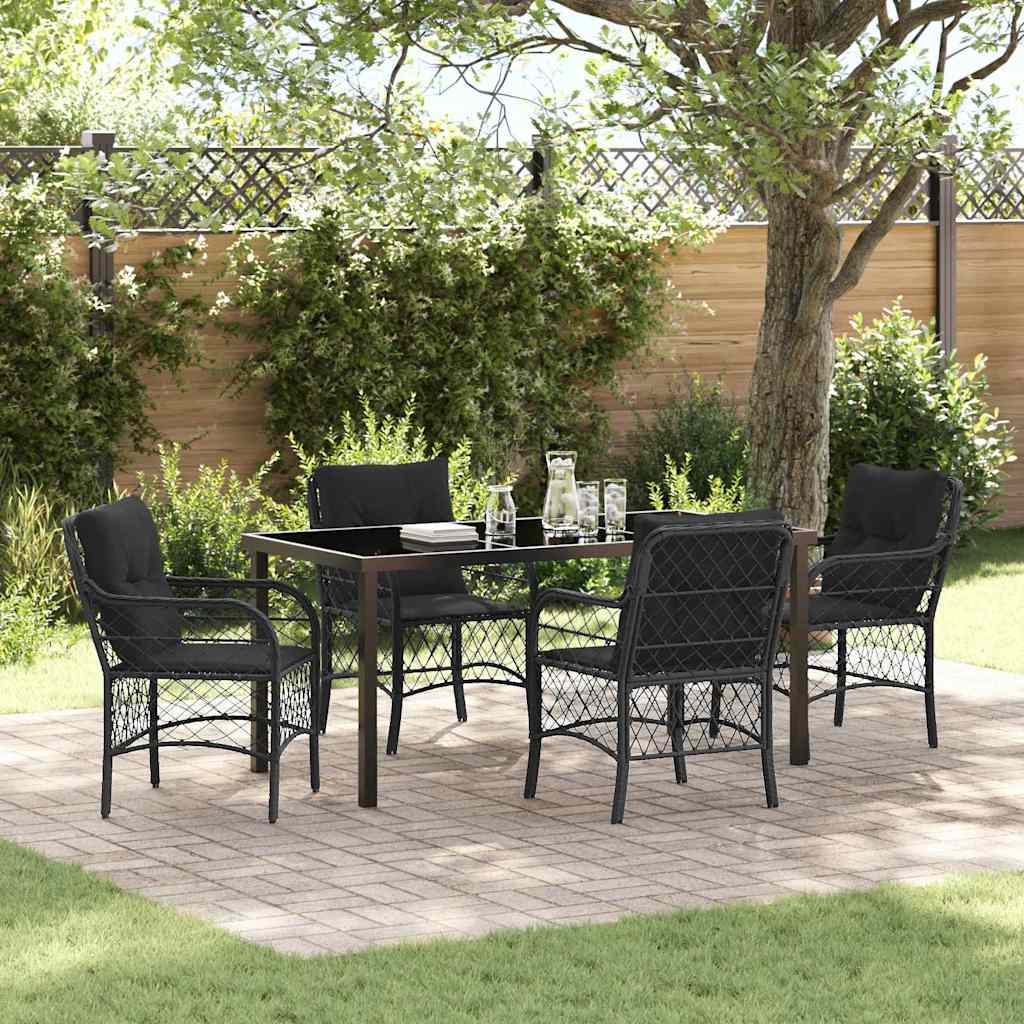 Garten Essgruppe mit Kissen 5 pcs Schwarz Poly-Rattan