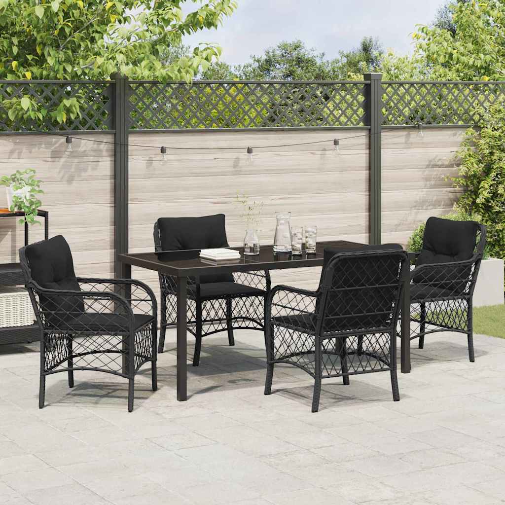Garten Essgruppe mit Kissen 5 pcs Schwarz Poly-Rattan