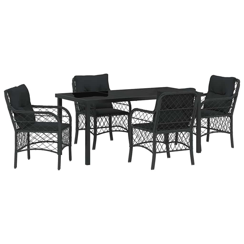 Garten Essgruppe mit Kissen 5 pcs Schwarz Poly-Rattan