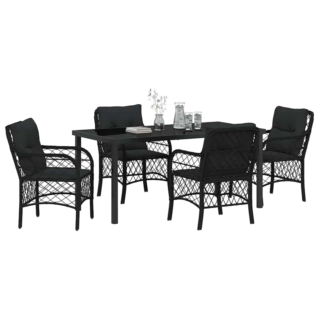 Garten Essgruppe mit Kissen 5 pcs Schwarz Poly-Rattan