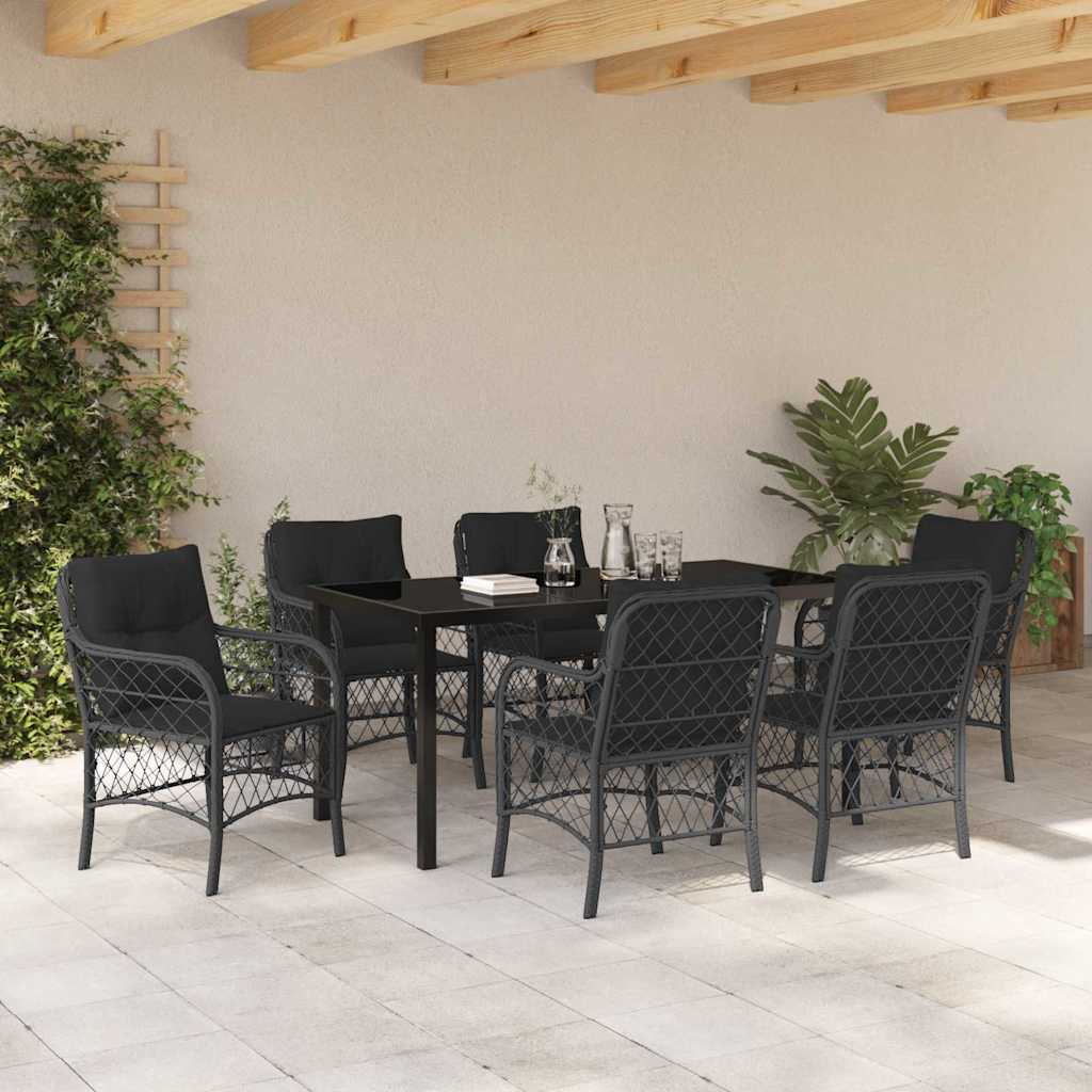 Garten Essgruppe mit Kissen 7 pcs Schwarz Poly-Rattan