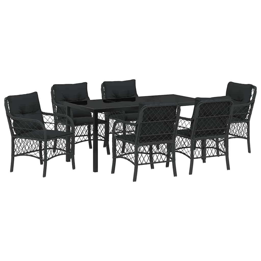 Garten Essgruppe mit Kissen 7 pcs Schwarz Poly-Rattan