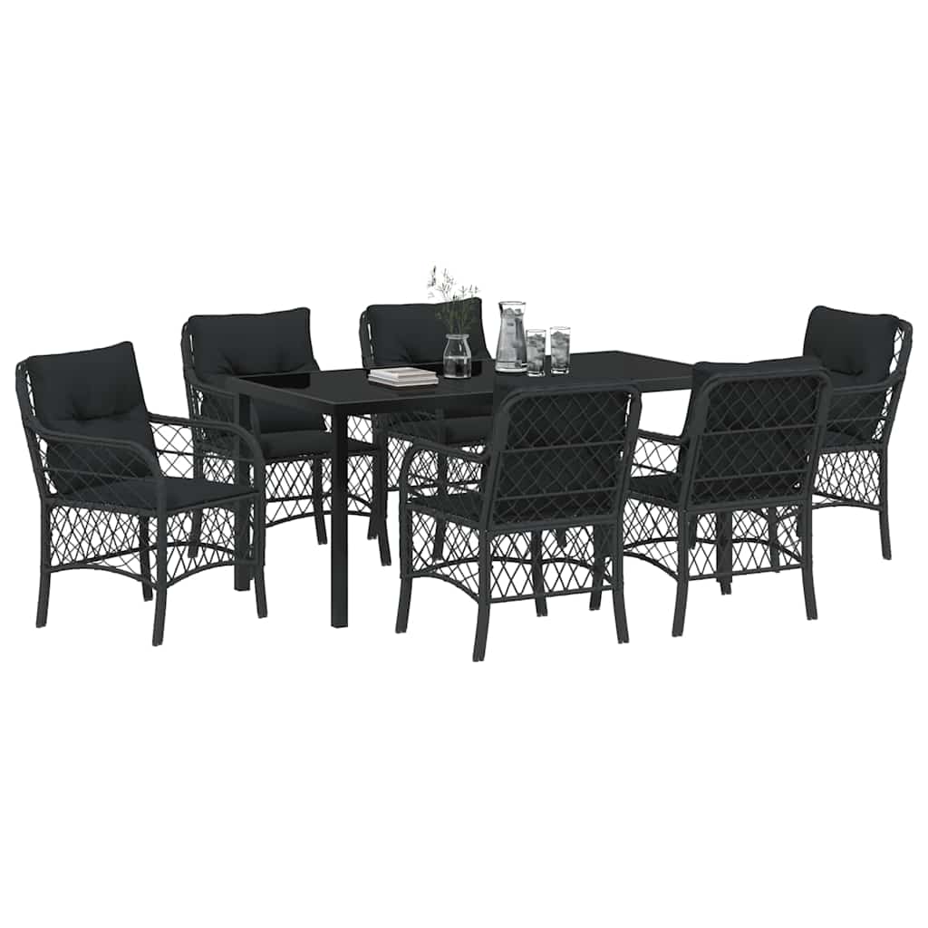 Garten Essgruppe mit Kissen 7 pcs Schwarz Poly-Rattan