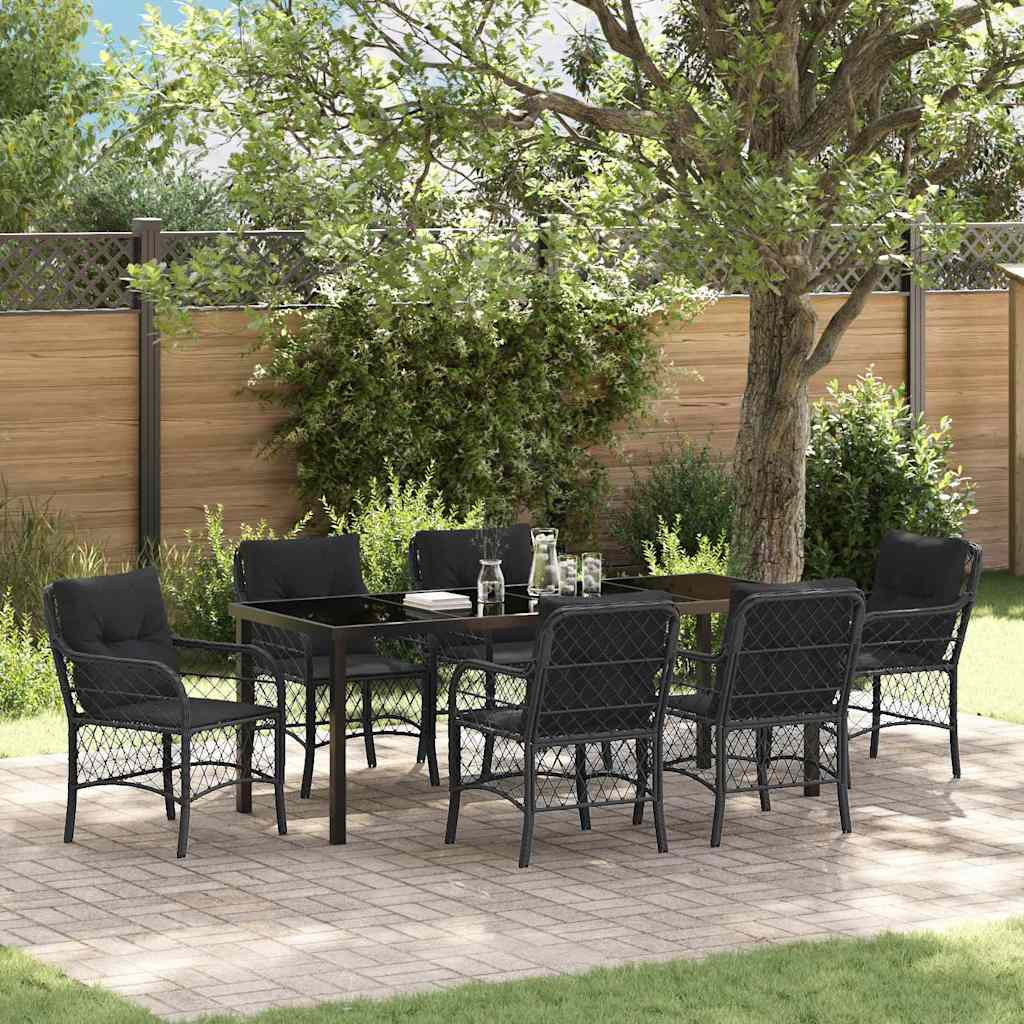 Garten Essgruppe mit Kissen 7 pcs Schwarz Poly-Rattan