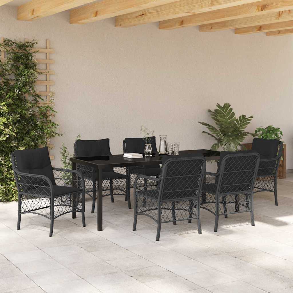 Garten Essgruppe mit Kissen 7 pcs Schwarz Poly-Rattan
