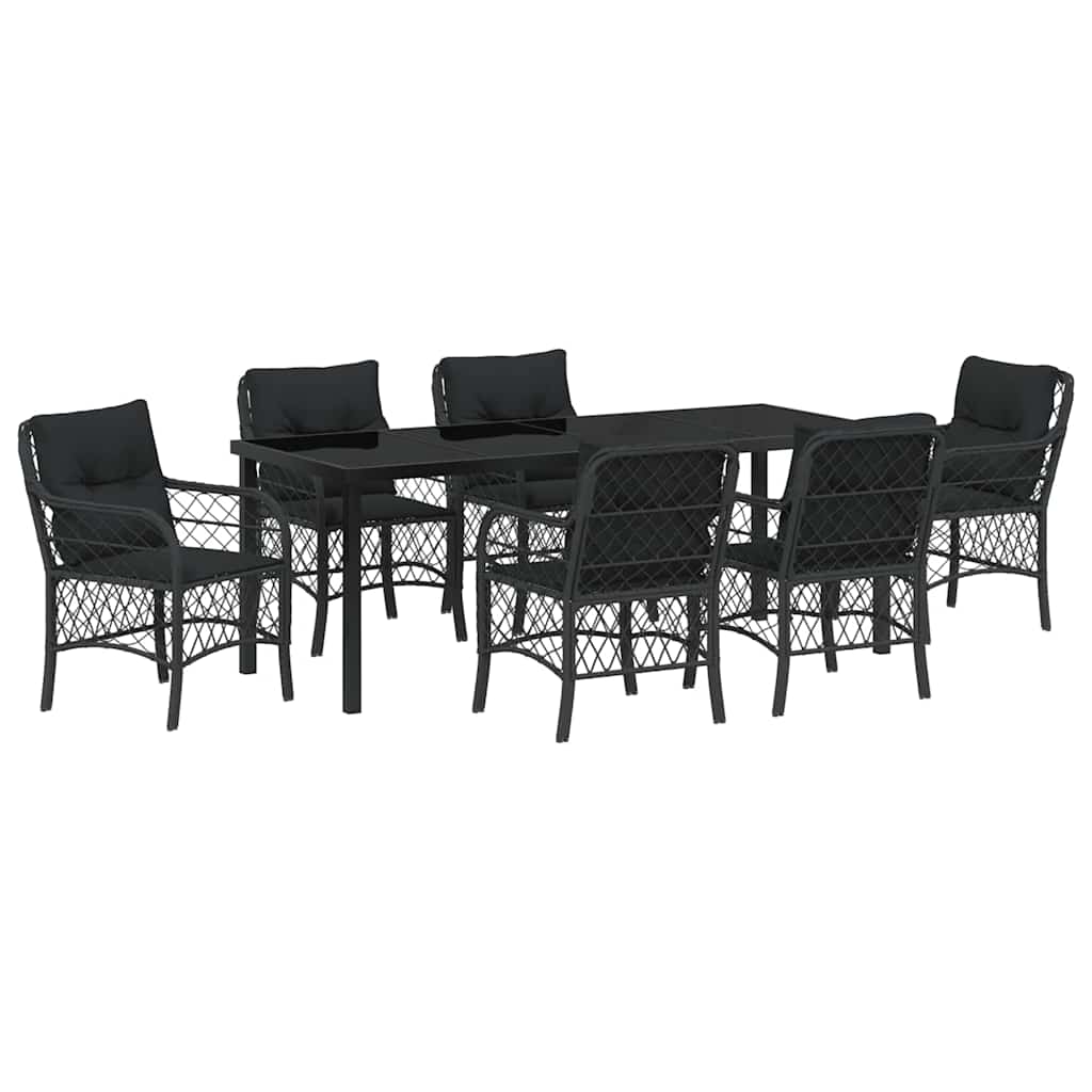 Garten Essgruppe mit Kissen 7 pcs Schwarz Poly-Rattan