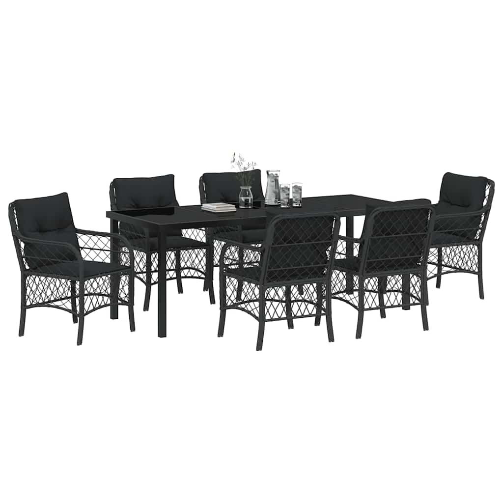 Garten Essgruppe mit Kissen 7 pcs Schwarz Poly-Rattan