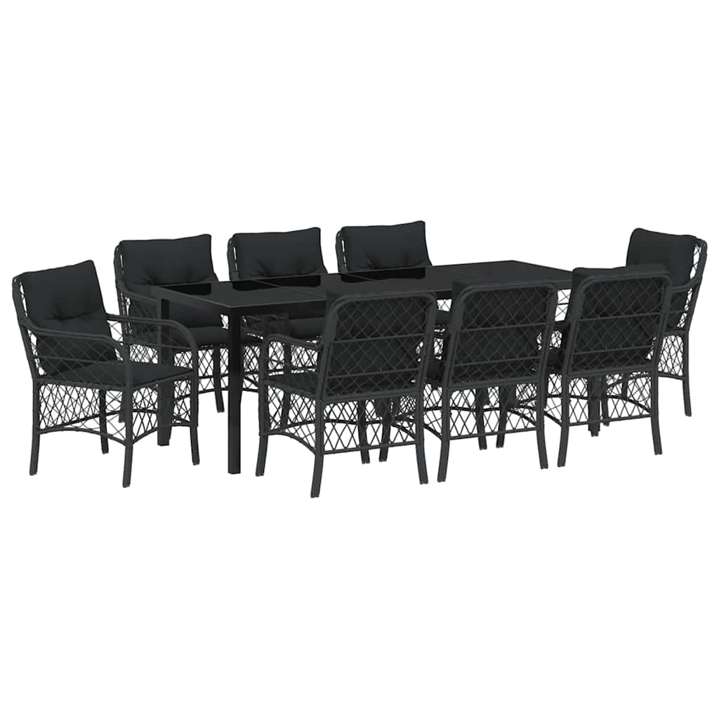 Garten Essgruppe mit Kissen 9 pcs Schwarz Poly-Rattan