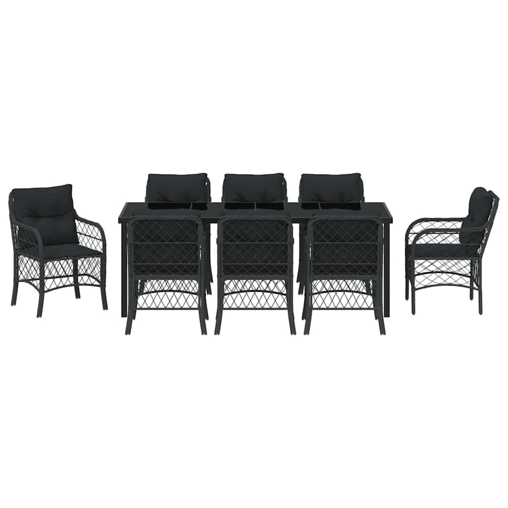 Garten Essgruppe mit Kissen 9 pcs Schwarz Poly-Rattan