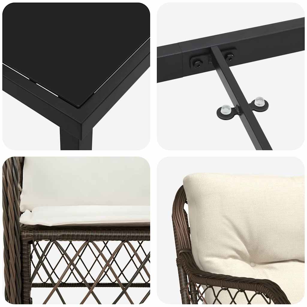 Garten Essgruppe mit Kissen 3 pcs Braun Poly-Rattan