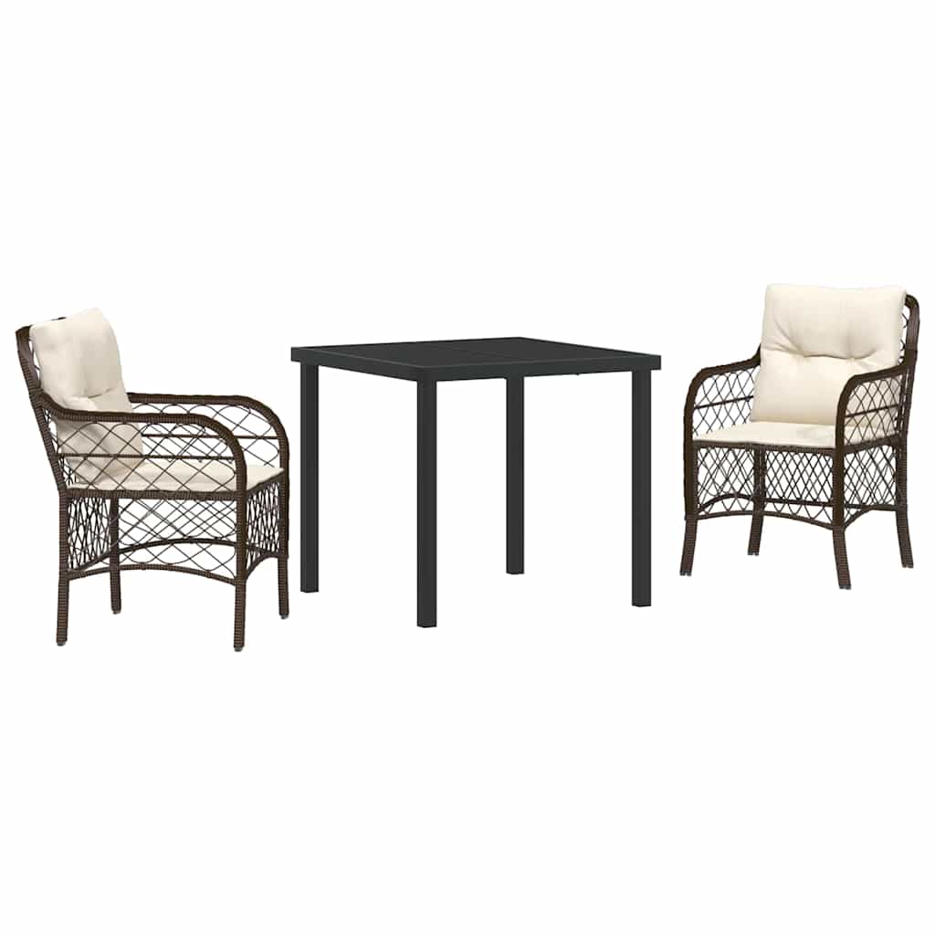 Garten Essgruppe mit Kissen 3 pcs Braun Poly-Rattan