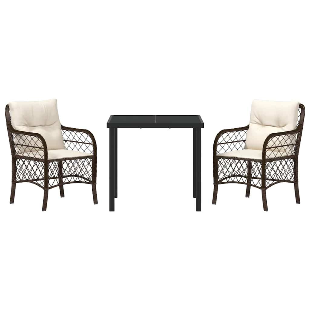 Garten Essgruppe mit Kissen 3 pcs Braun Poly-Rattan