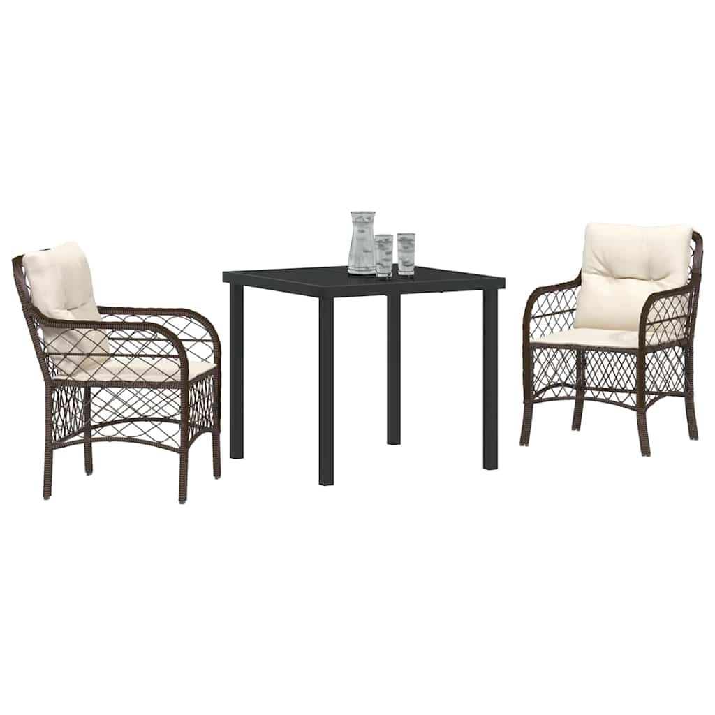 Garten Essgruppe mit Kissen 3 pcs Braun Poly-Rattan
