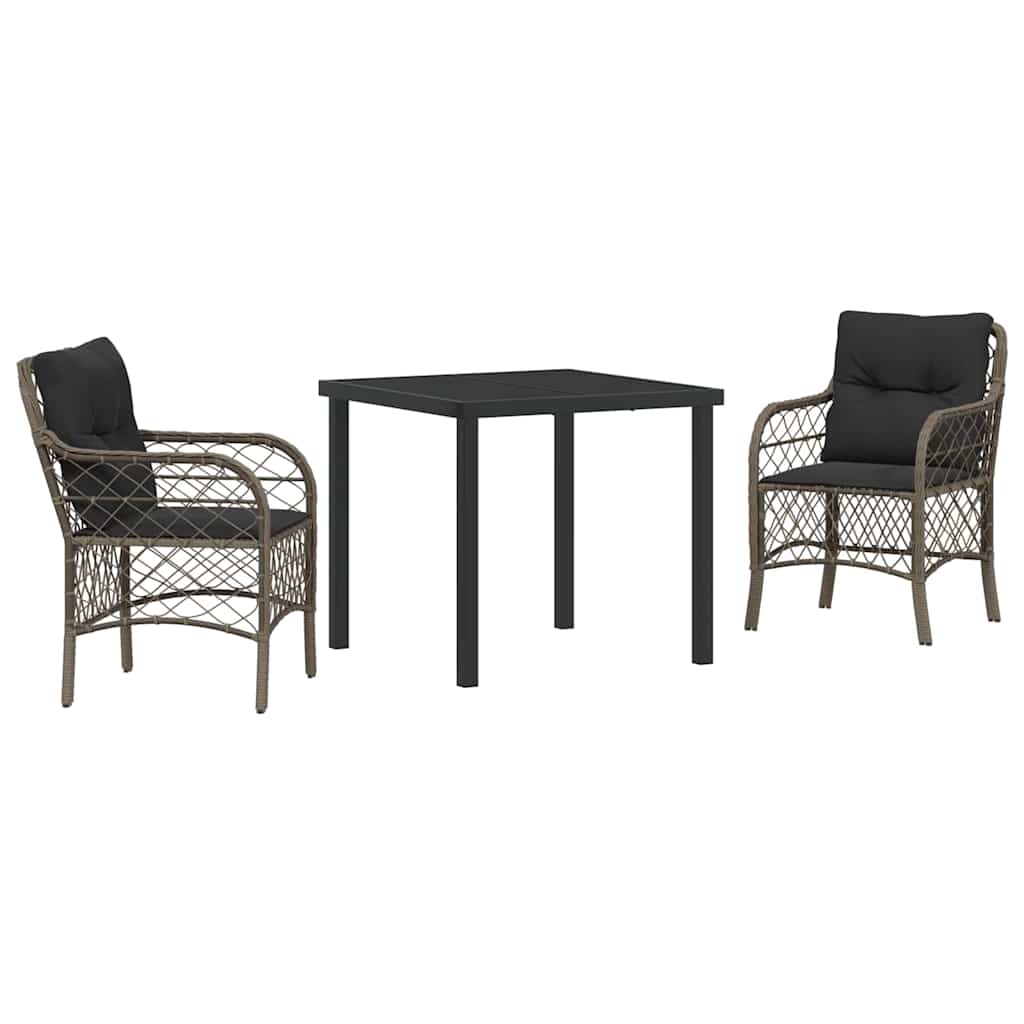 Garten Essgruppe mit Kissen 3 pcs Grau Poly-Rattan