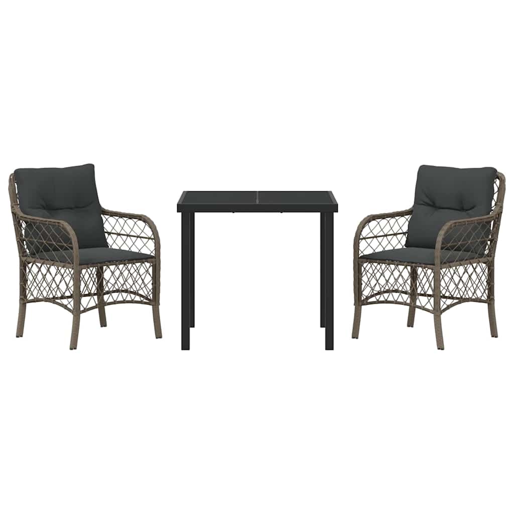 Garten Essgruppe mit Kissen 3 pcs Grau Poly-Rattan