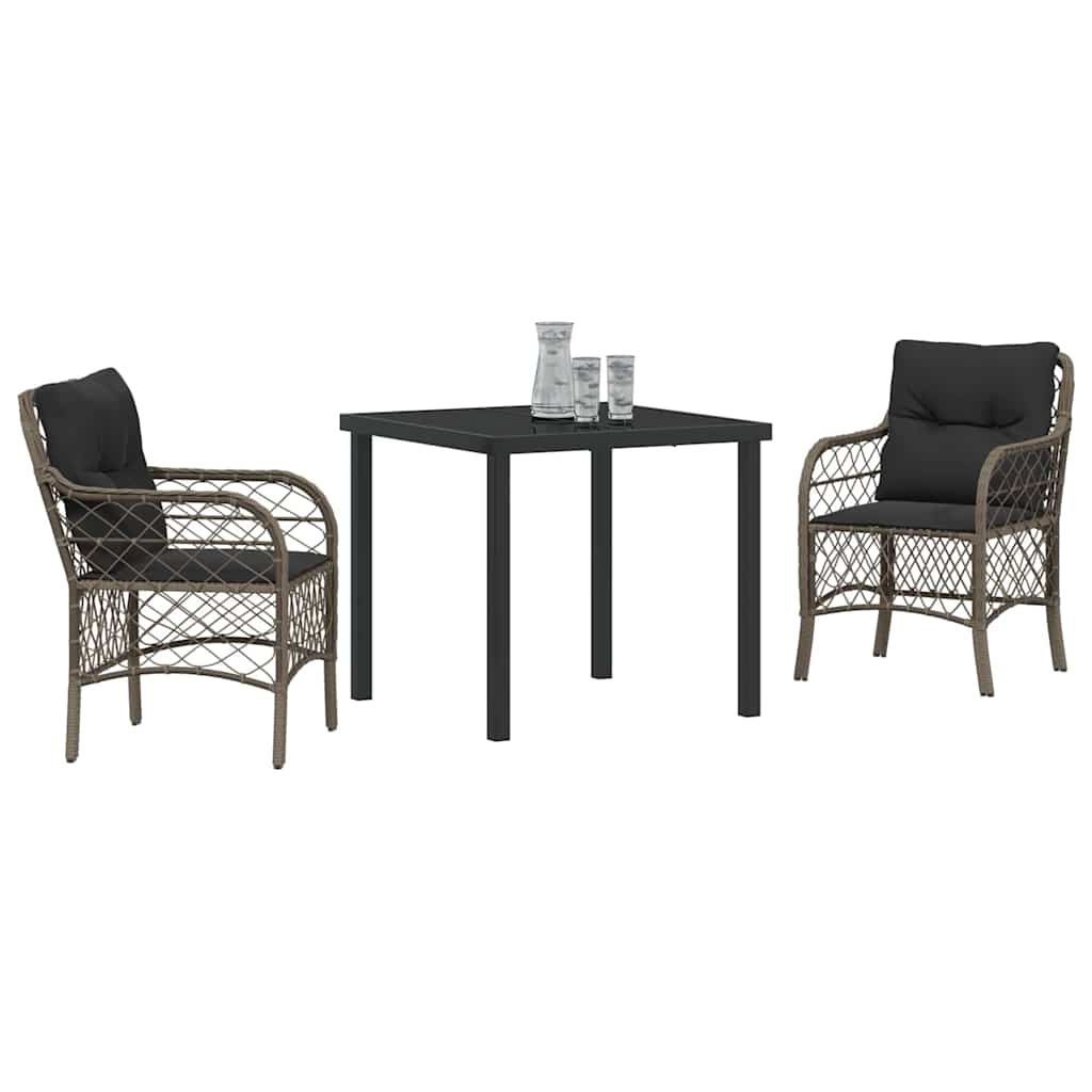 Garten Essgruppe mit Kissen 3 pcs Grau Poly-Rattan