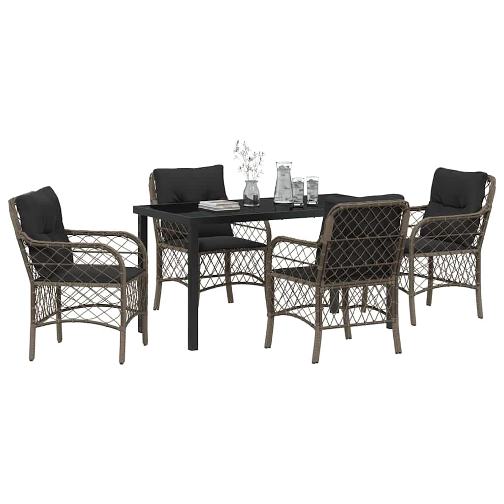 Garten Essgruppe mit Kissen 5 pcs Grau Poly-Rattan