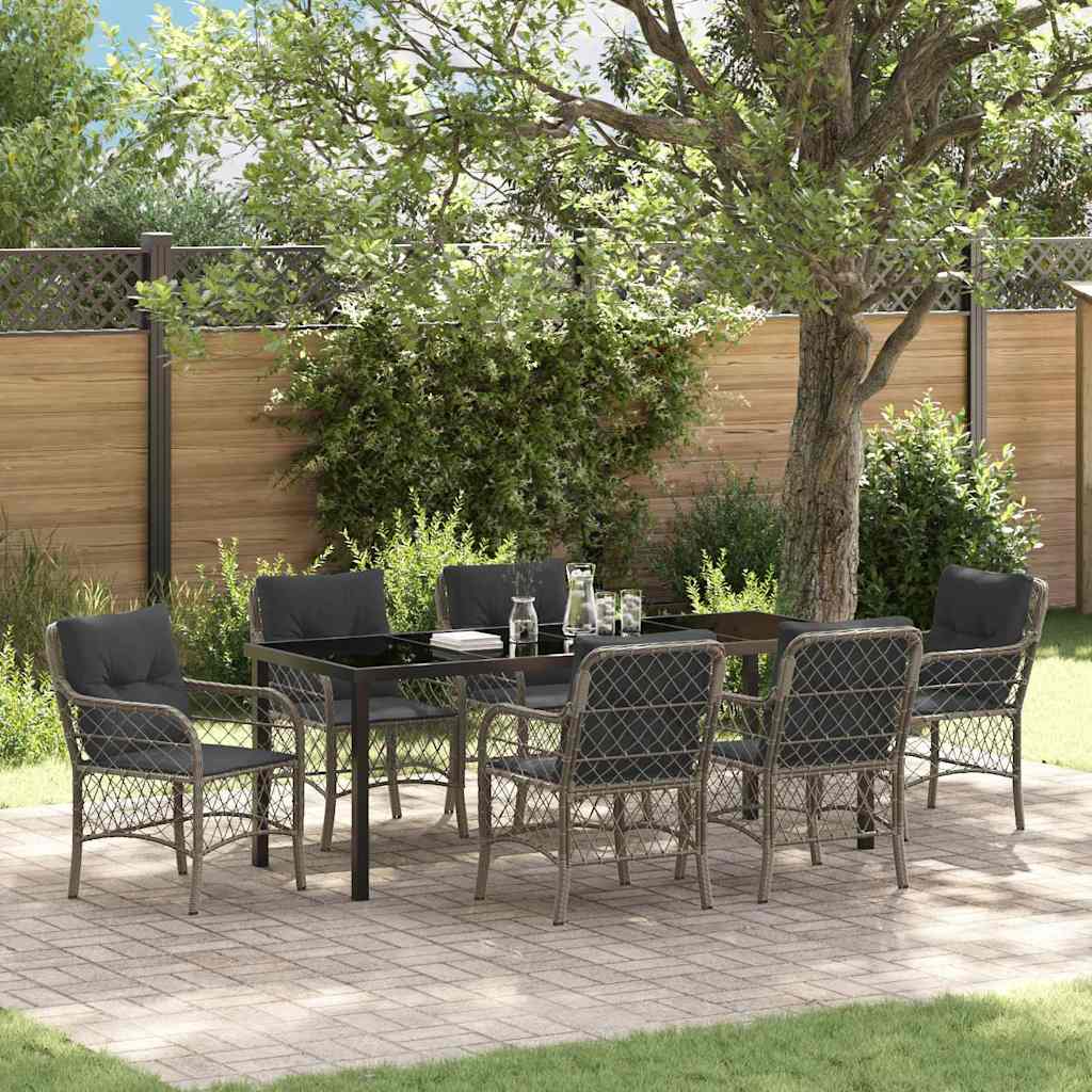 Garten Essgruppe mit Kissen 7 pcs Grau Poly-Rattan