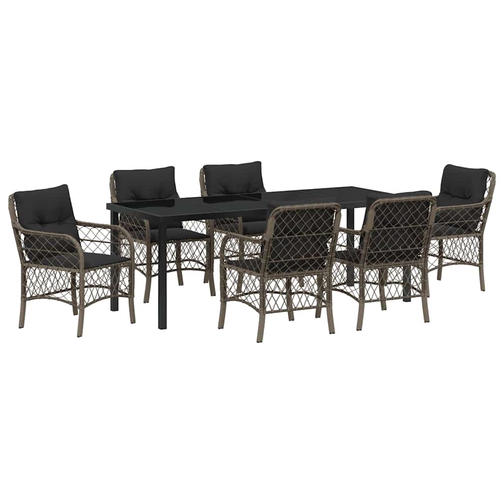 Garten Essgruppe mit Kissen 7 pcs Grau Poly-Rattan