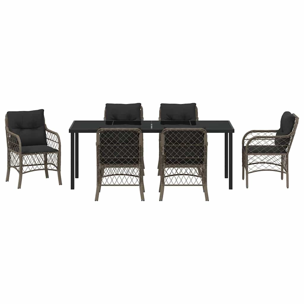 Garten Essgruppe mit Kissen 7 pcs Grau Poly-Rattan
