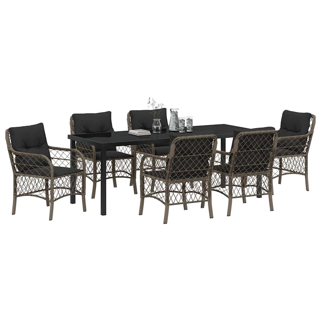 Garten Essgruppe mit Kissen 7 pcs Grau Poly-Rattan