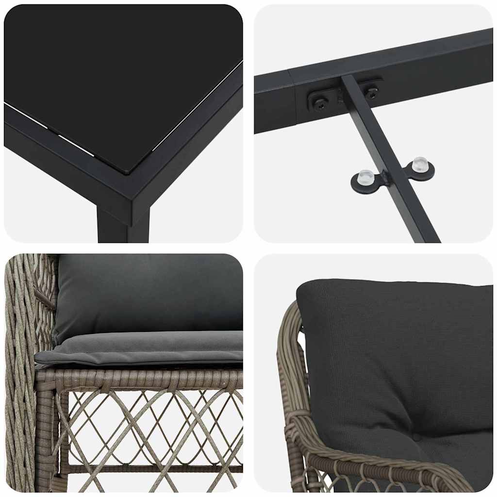 Garten Essgruppe mit Kissen 9 pcs Grau Poly-Rattan